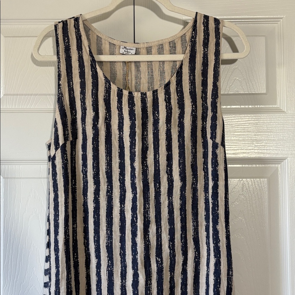 MARIE LA LUNE: 100% linen Made in Italy Striped Sleeveless Shirt Dress NWT - Picture 3 of 9